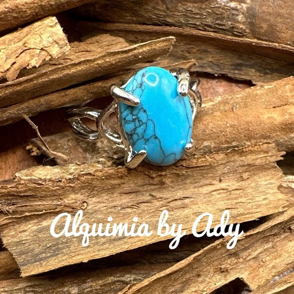 Turquoise  western ring in silver/protection and peace healing crystal - Picture 1 of 8